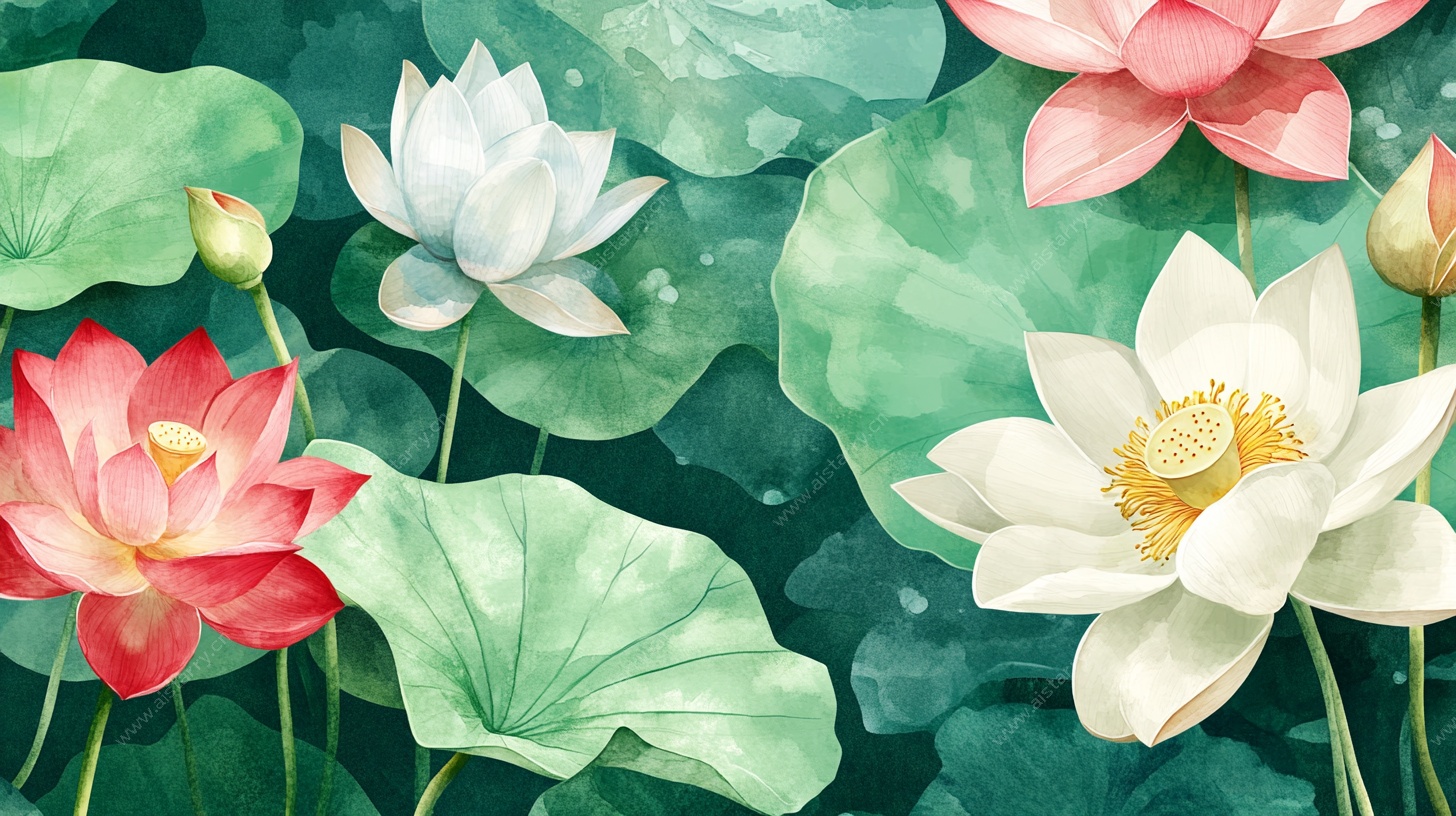 水墨荷花水彩插画