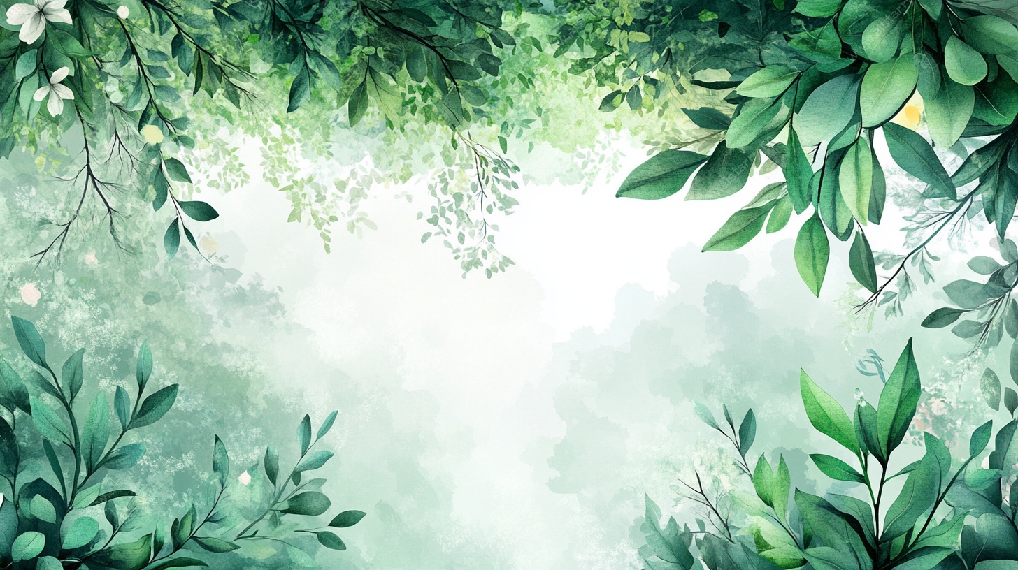 清新绿叶水彩背景图