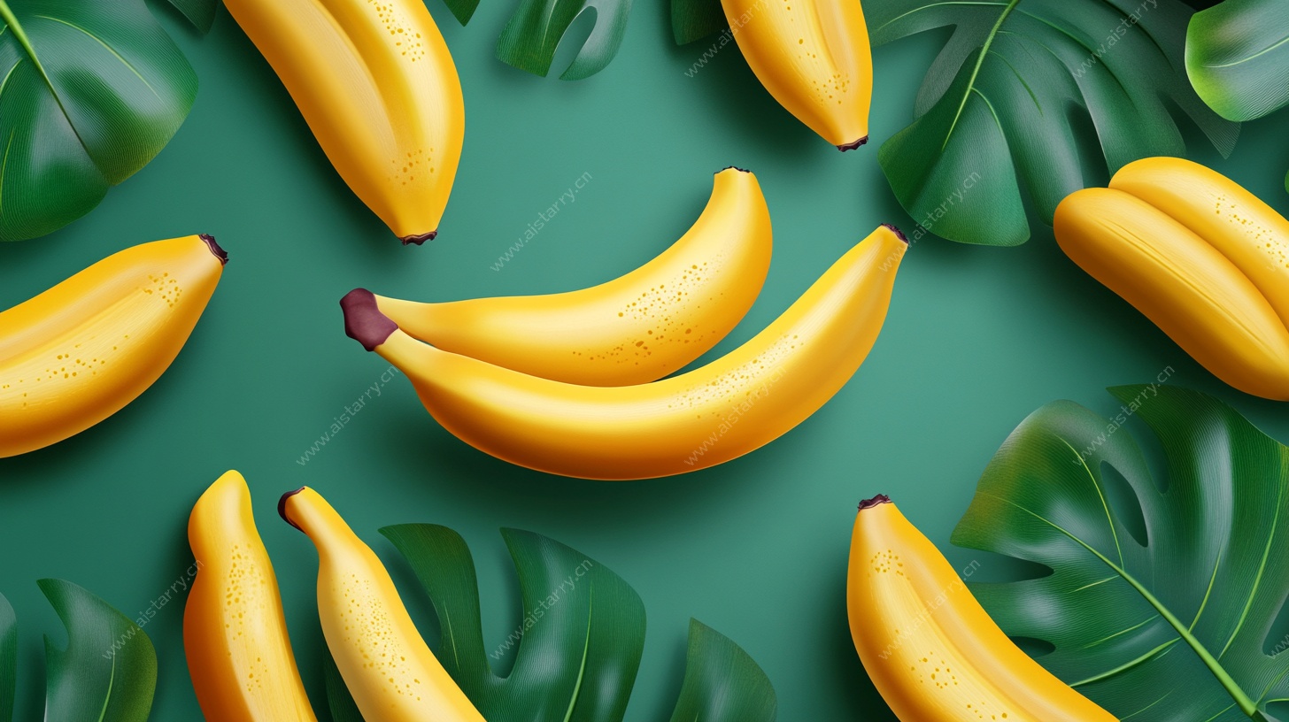 香蕉与绿叶的清新组合