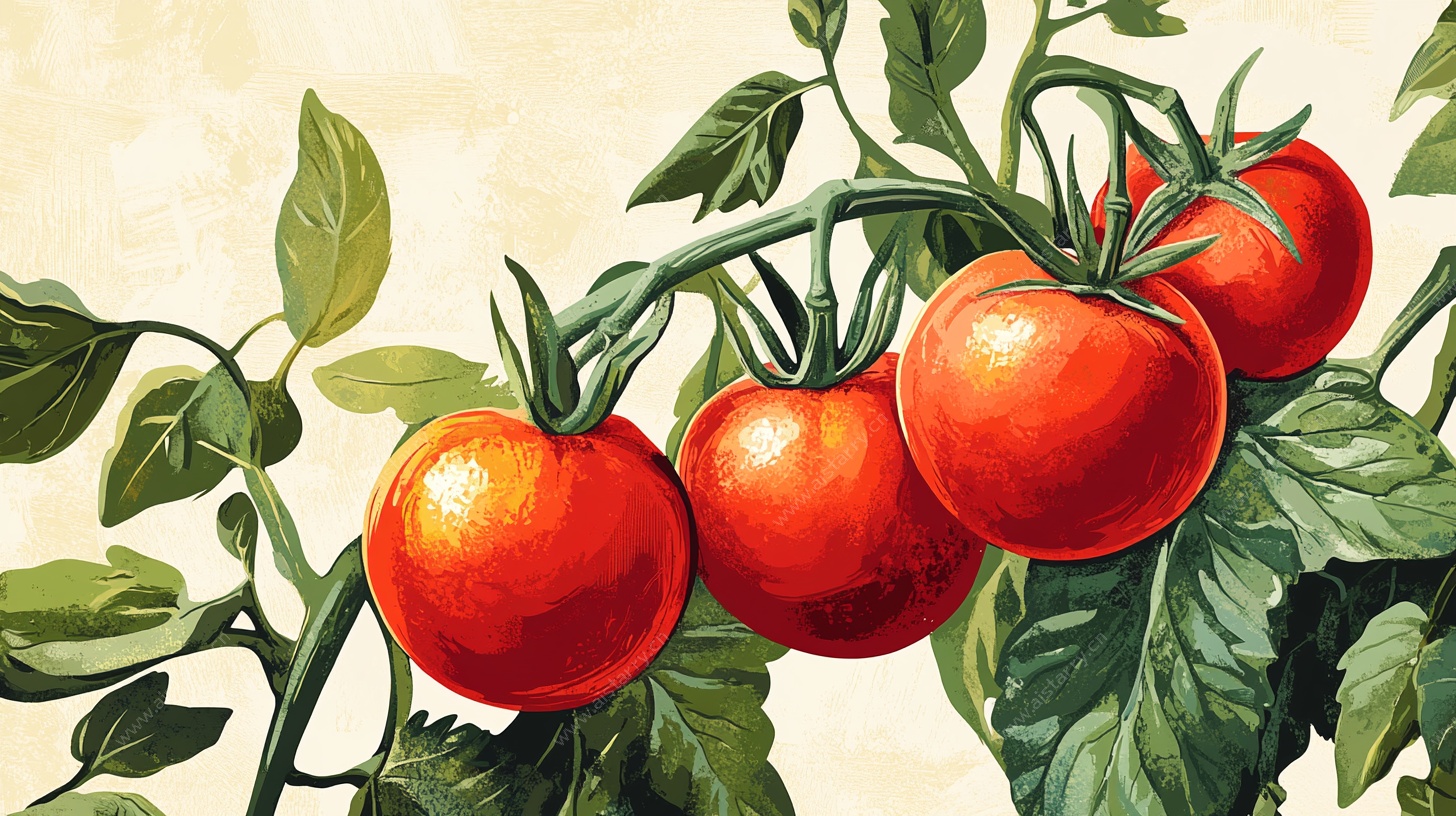 枝头红番茄 清新插画风