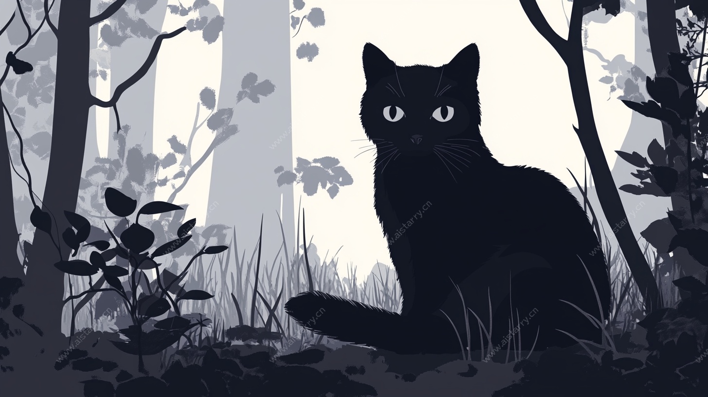 森林中的黑猫剪影