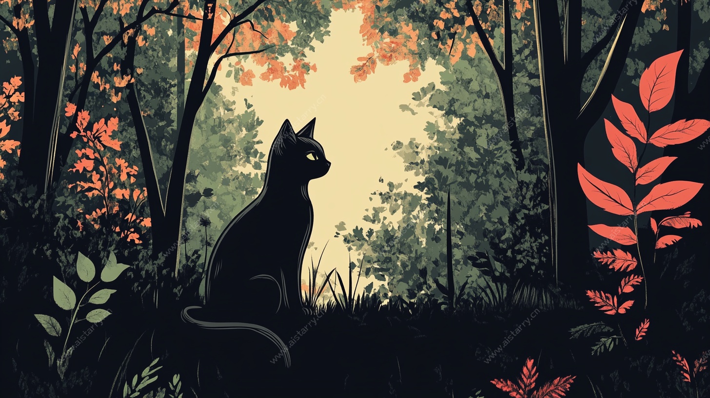 林中黑猫的秋日静思