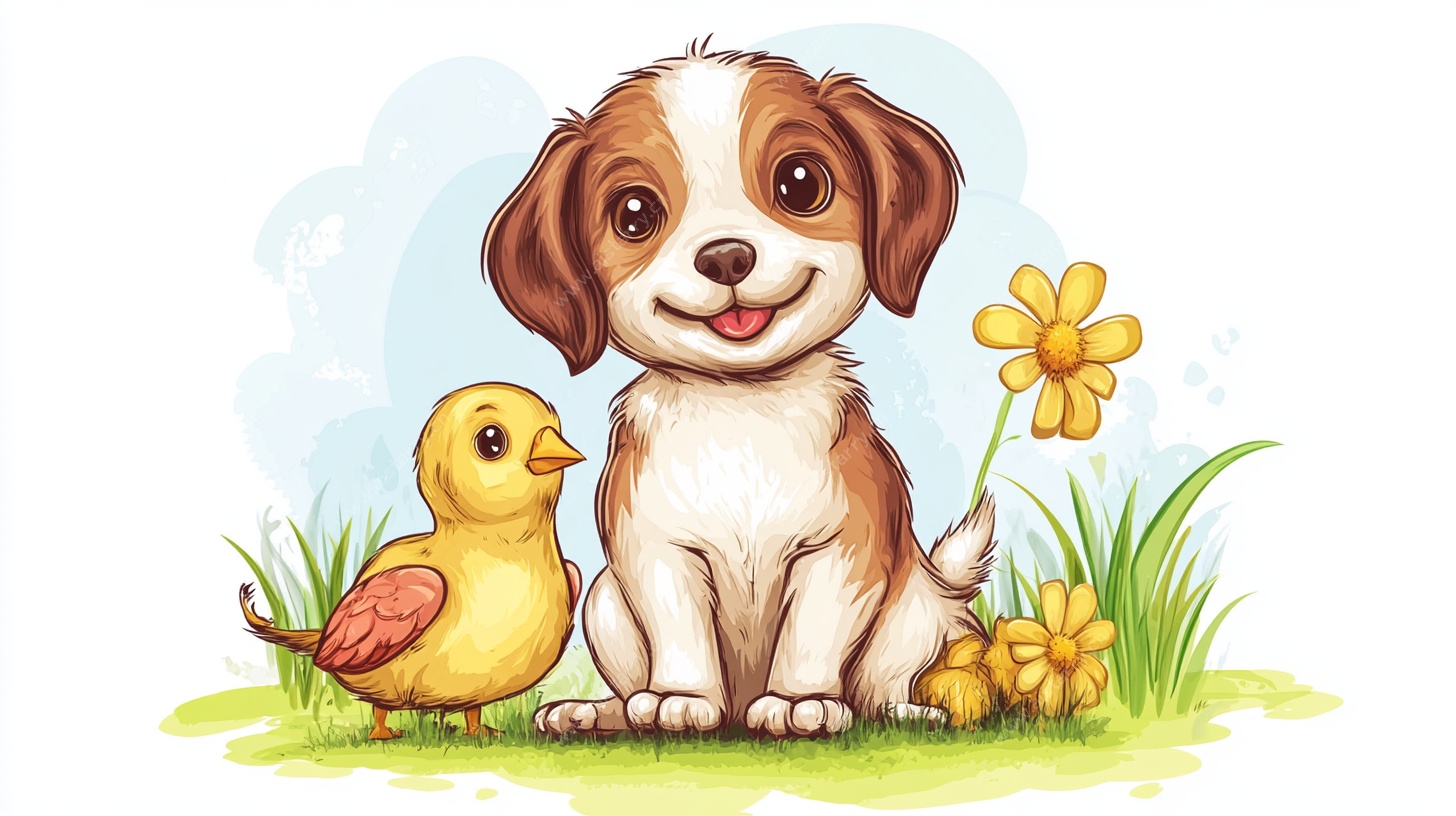小狗与小鸟的温馨画面