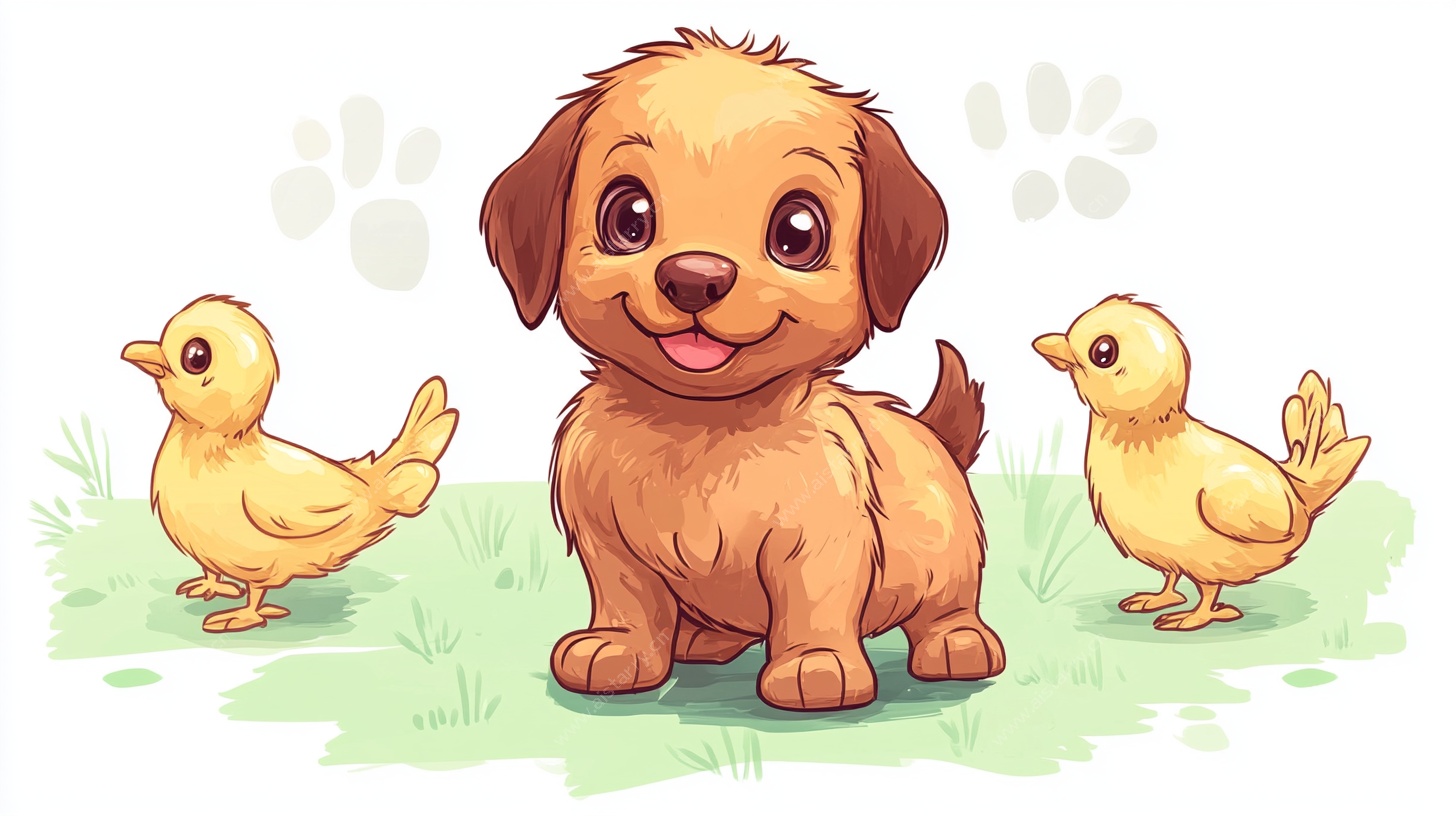小狗与小鸡的欢乐场景