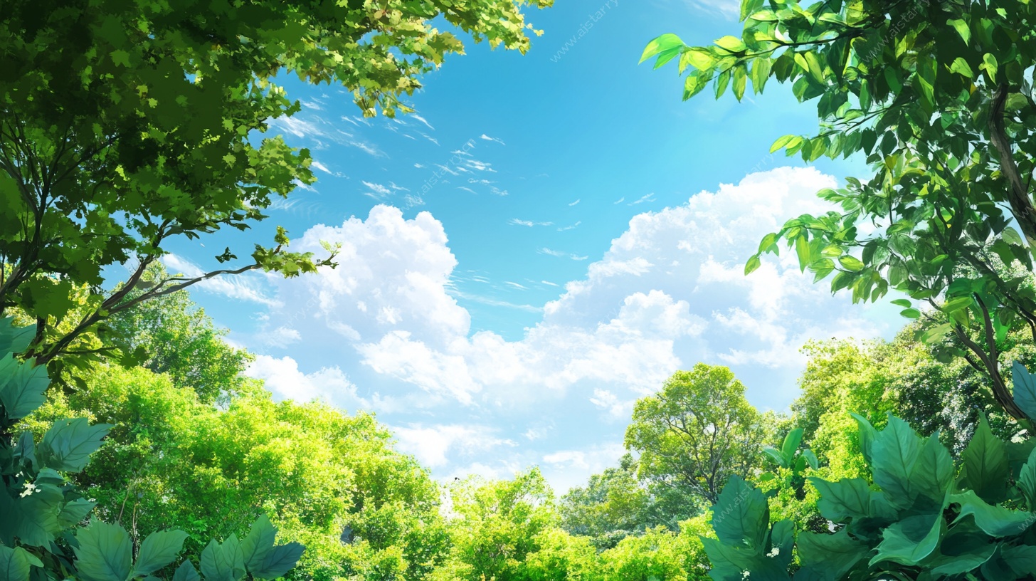 夏日绿荫下的蓝天美景