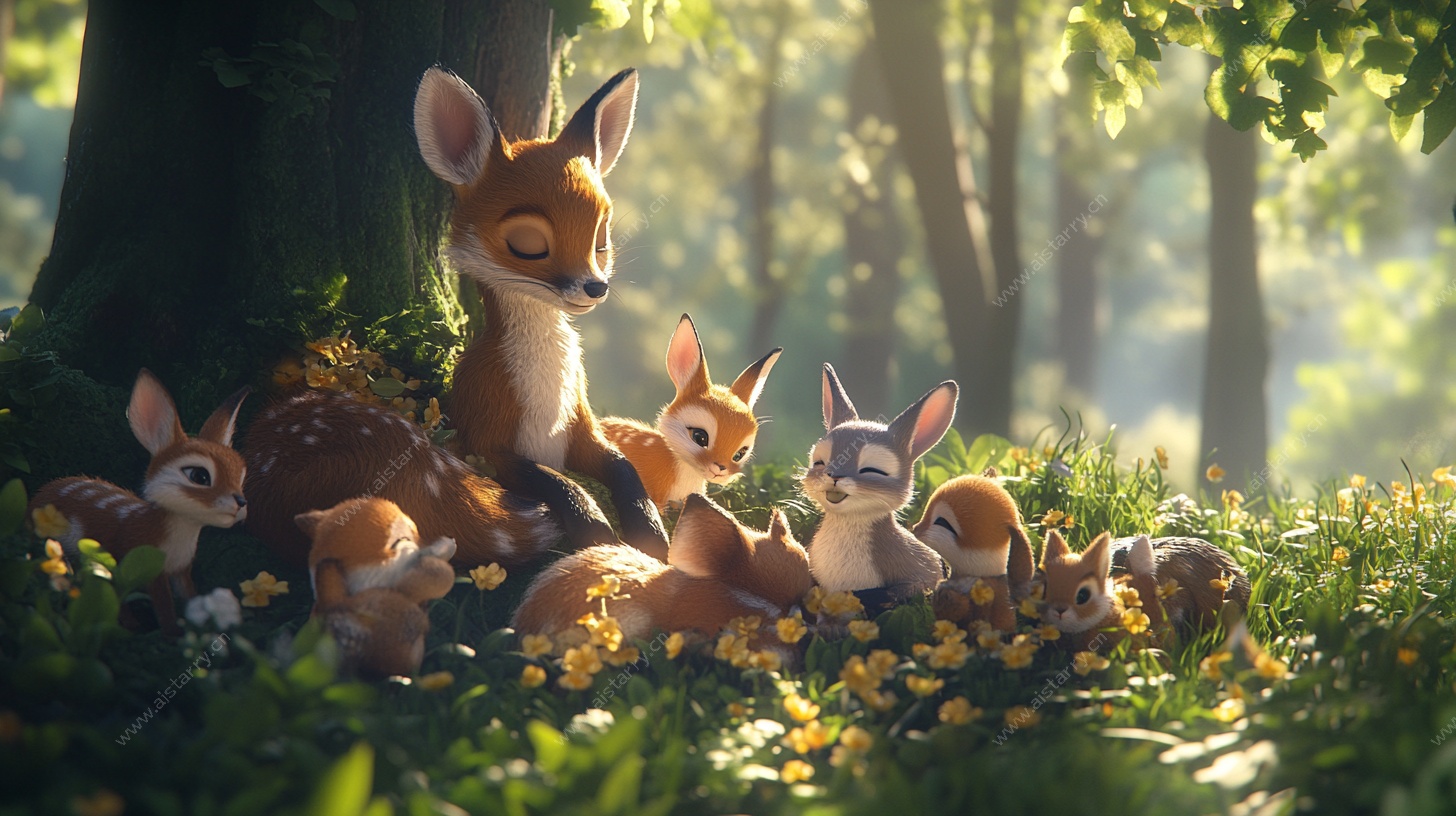 森林小鹿家族温馨时刻