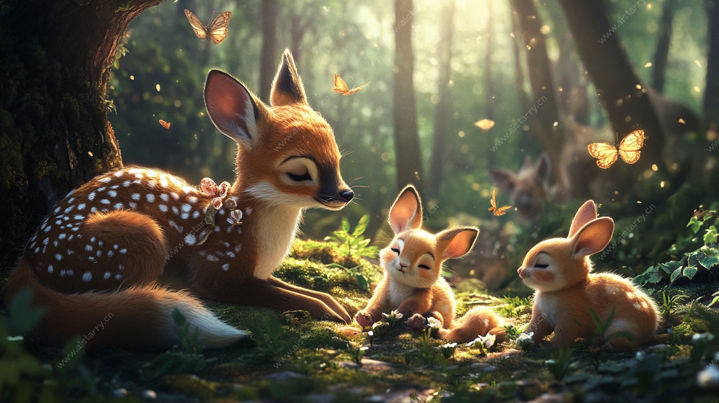 森林中的萌宠动物聚会