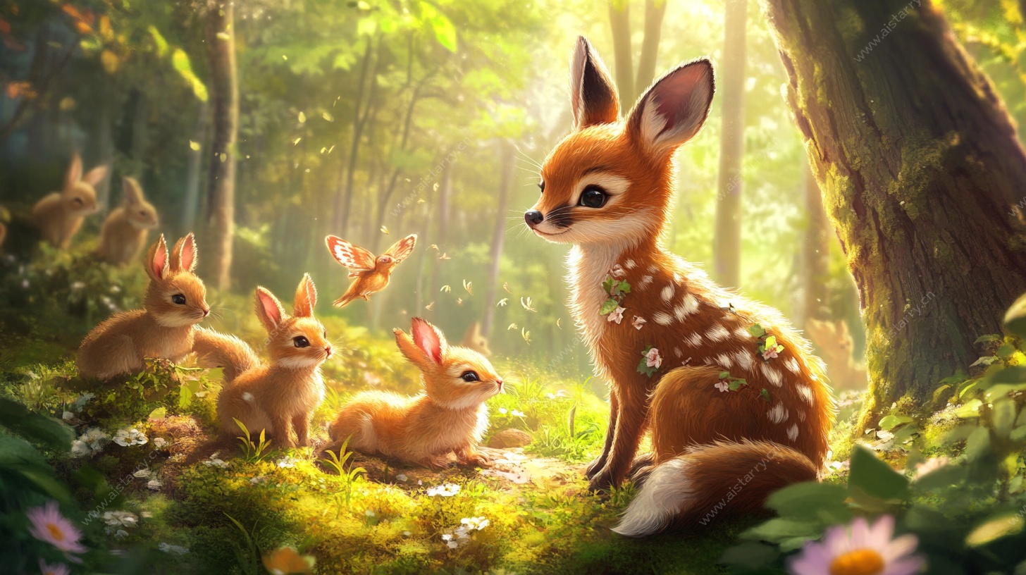 森林中的小鹿与小兔