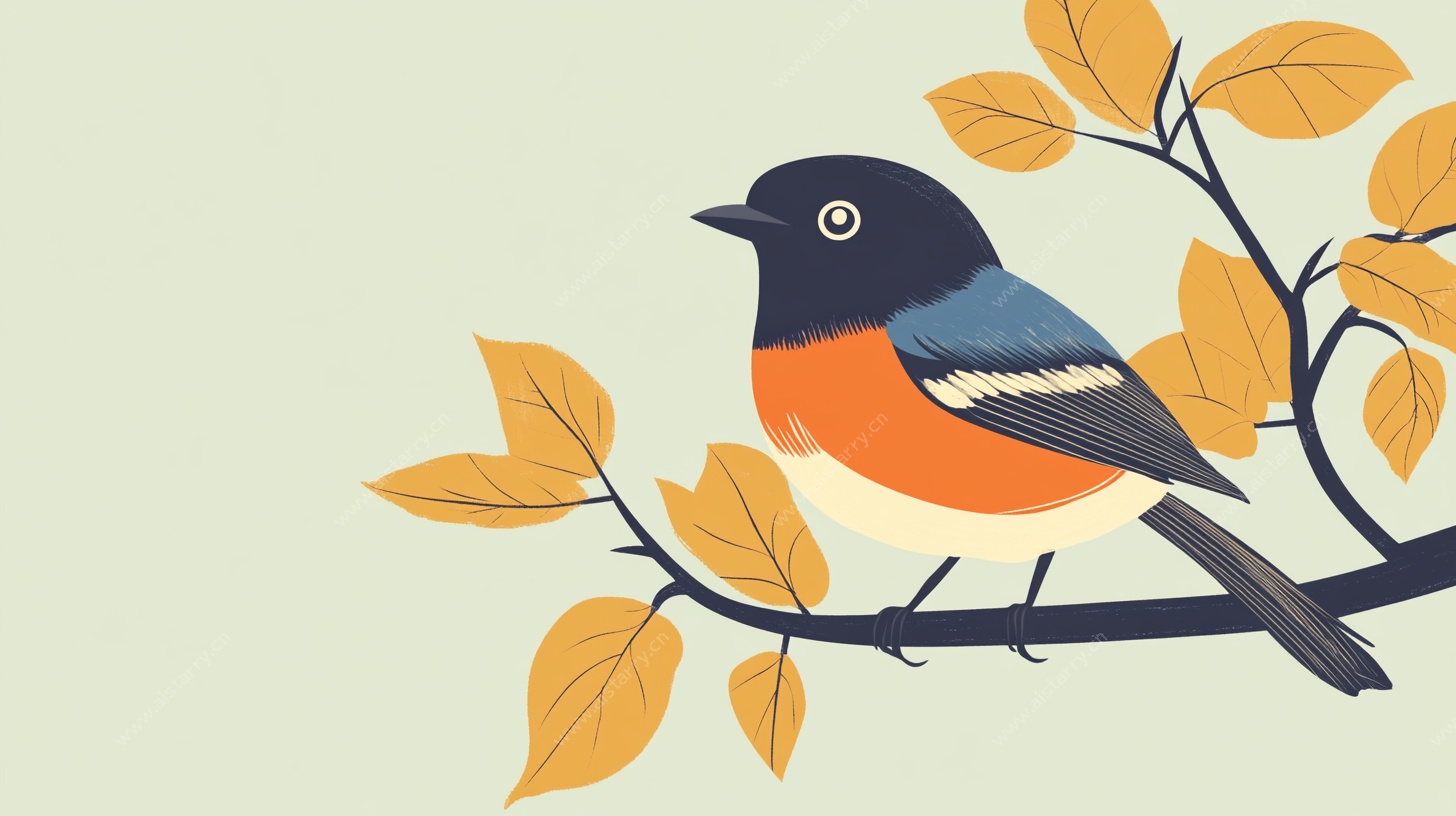 枝头小鸟的秋日插画