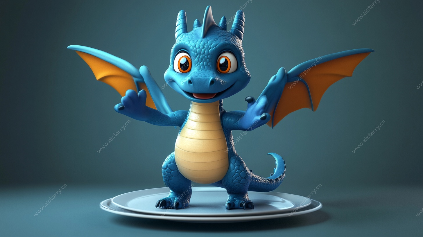 可爱蓝色小龙形象展示