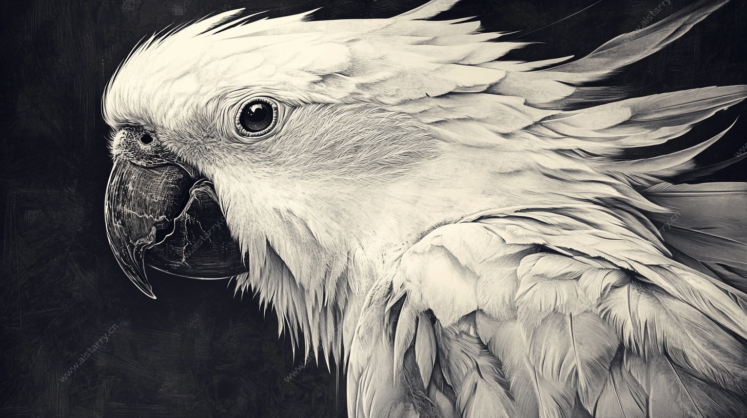 黑白鹦鹉特写艺术画作