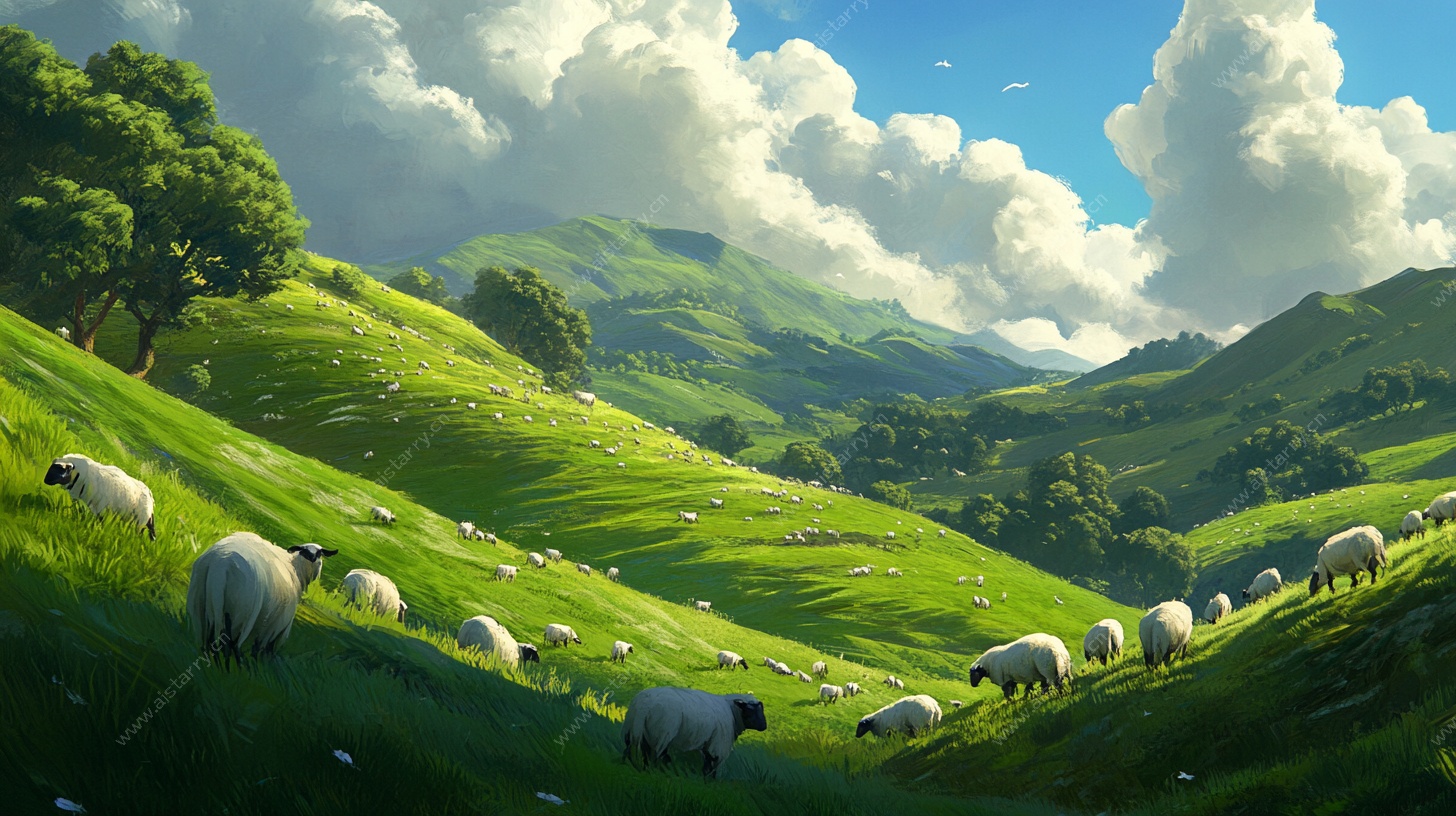 田园牧歌 山间牧羊景致