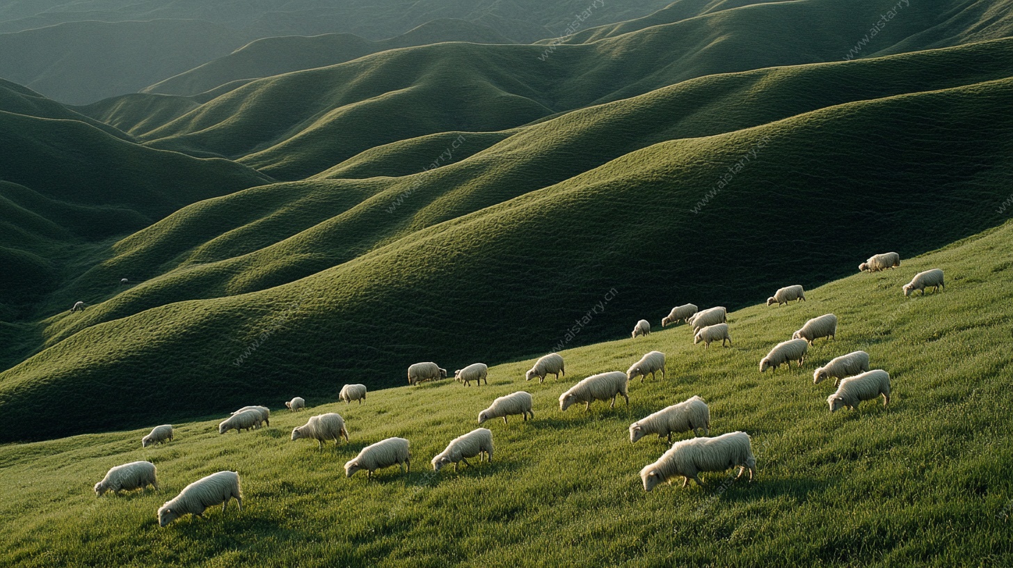 草原羊群的悠然景致
