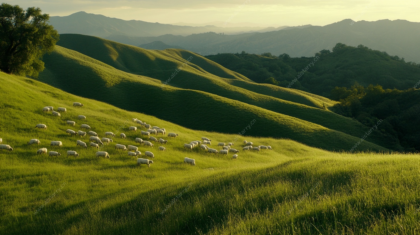 草原羊群的静谧风光