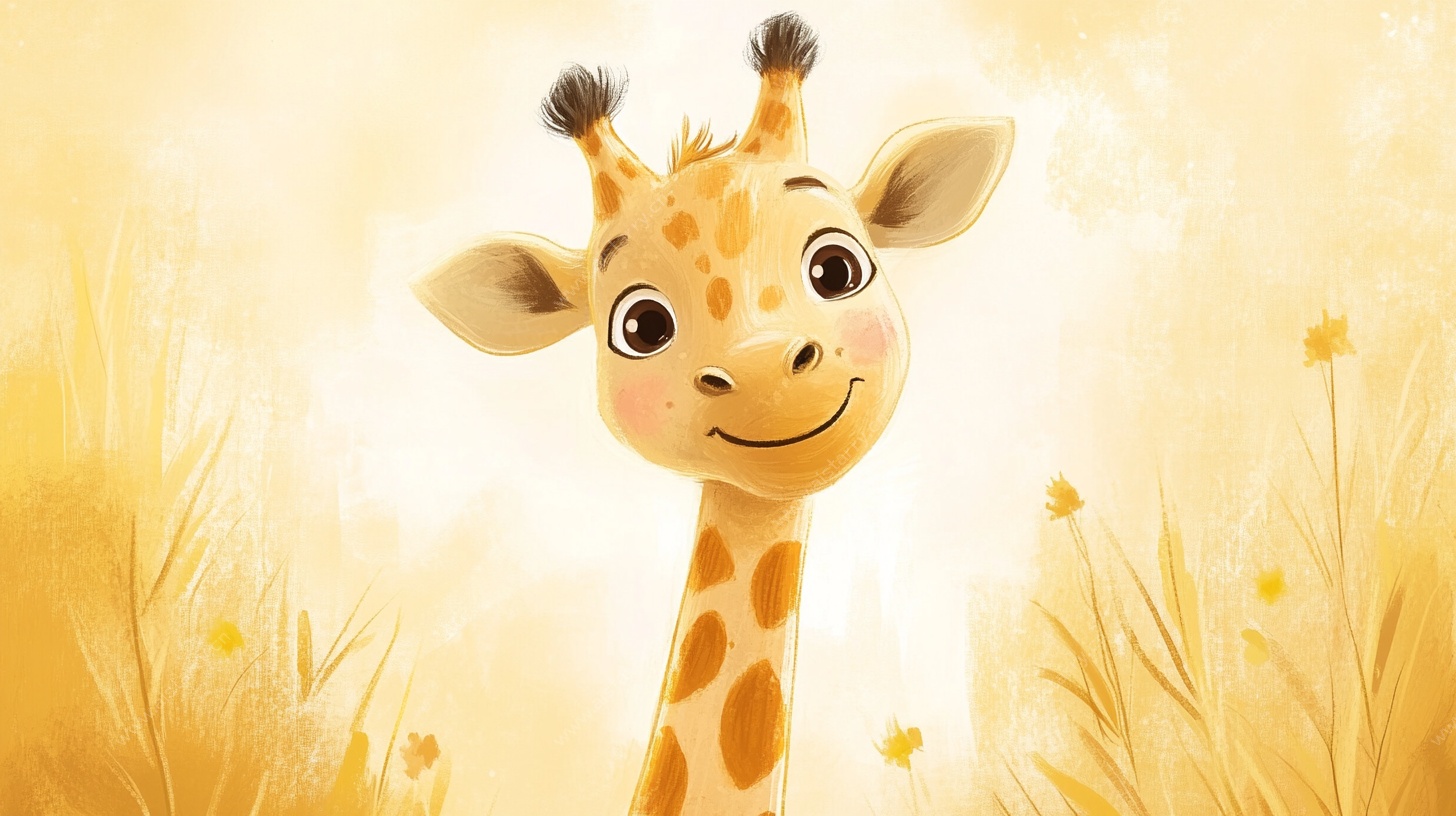 可爱长颈鹿的温馨田园画面