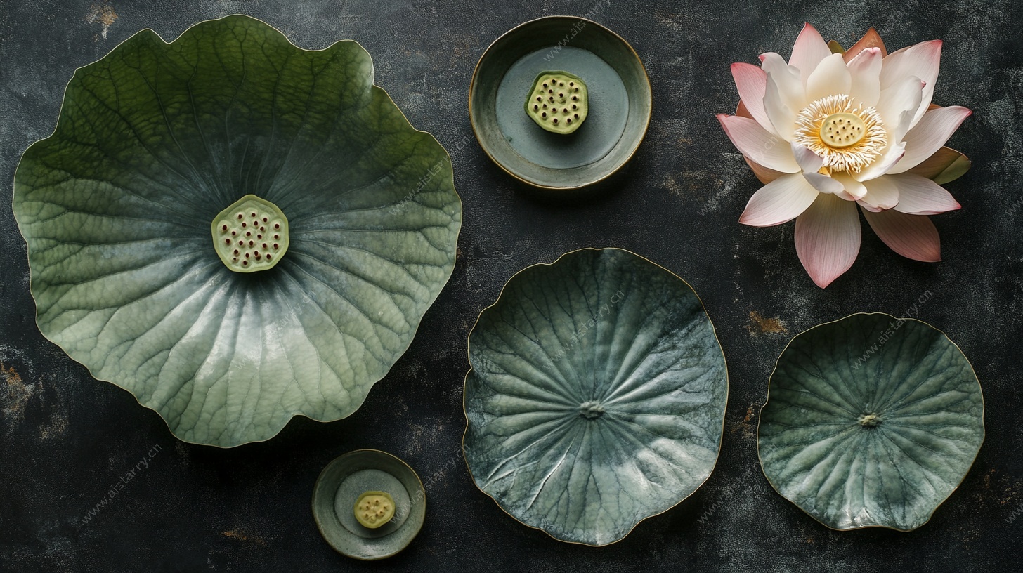 荷叶莲花中式摆件组合