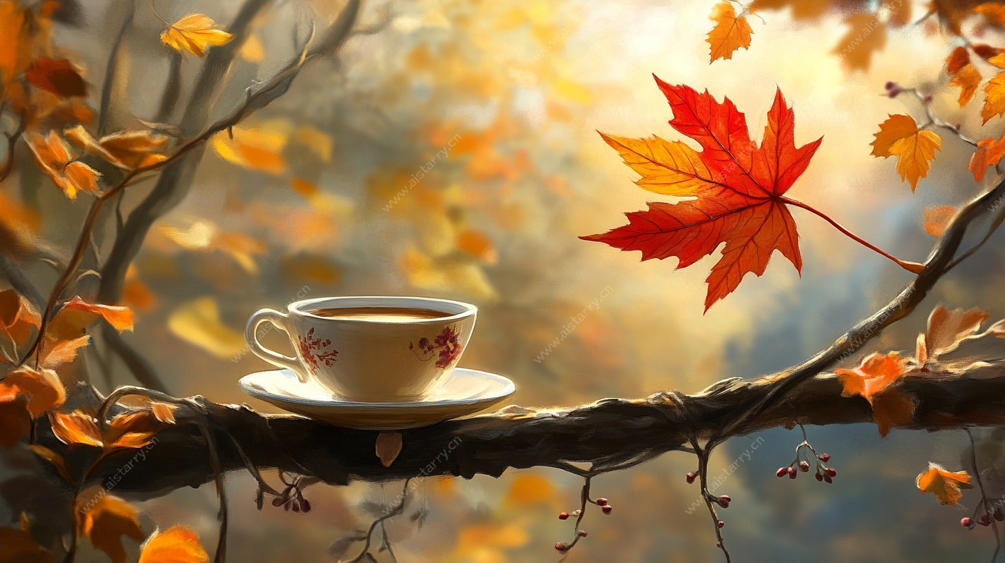 秋日枝头的静谧咖啡时光