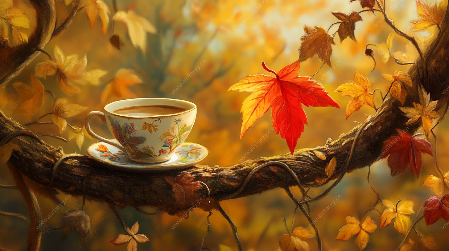 秋日杯茶 静谧时光之绘