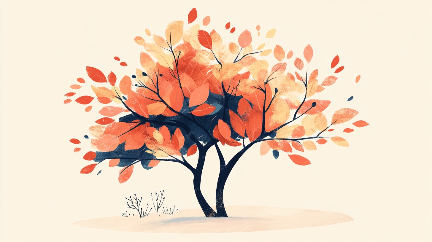 秋日绚烂树木插画