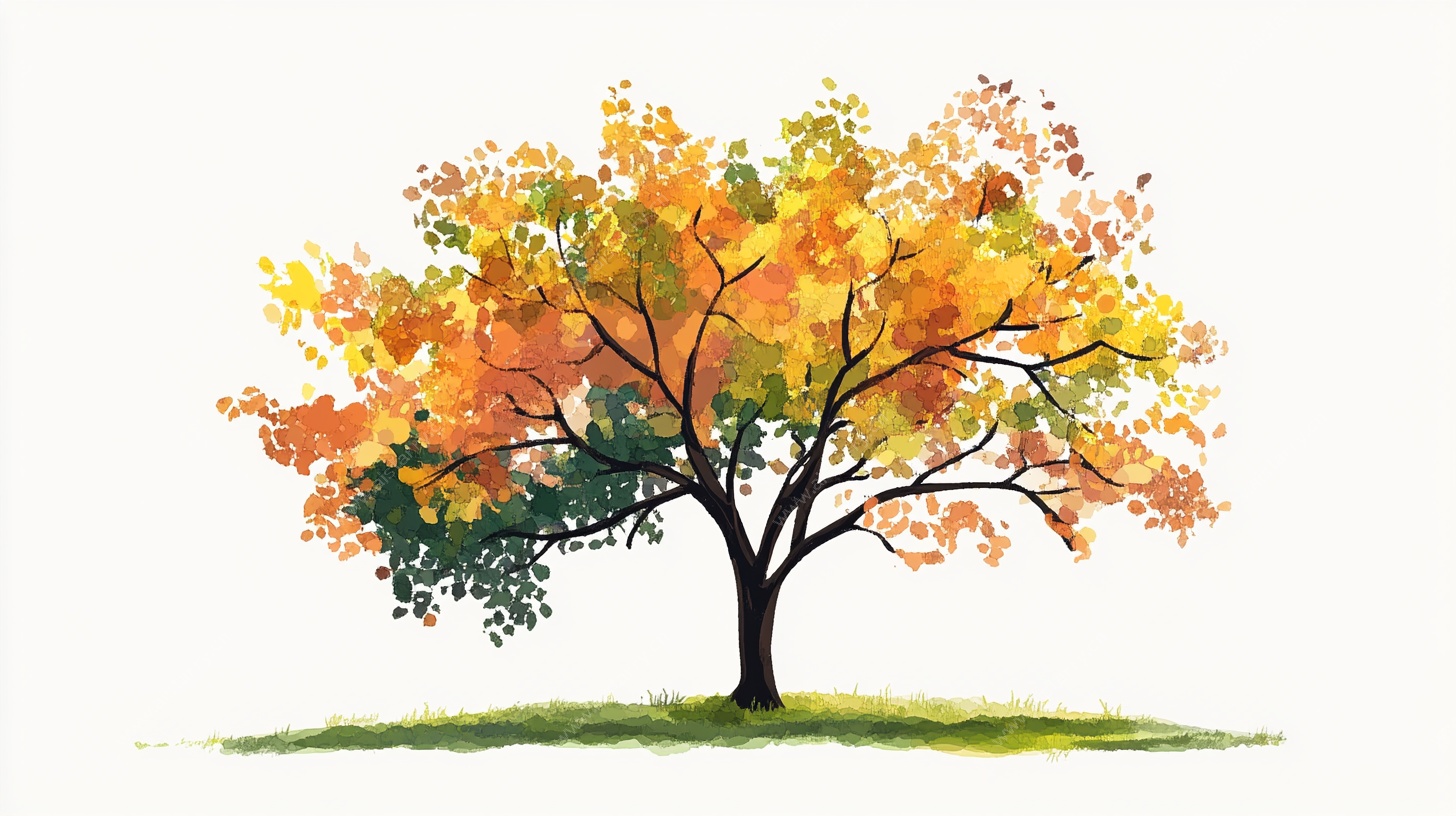 秋日单株彩叶树绘画作品