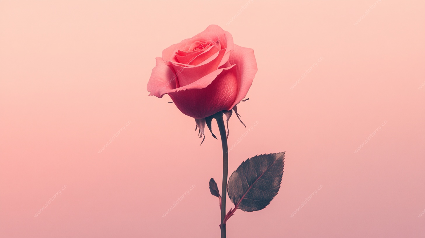 单枝粉红玫瑰特写