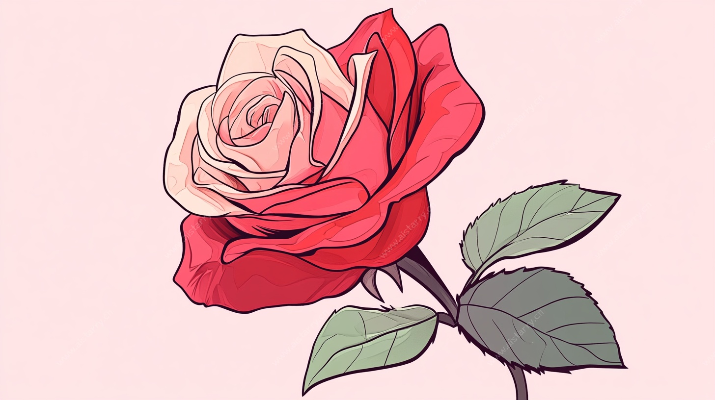 手绘渐变红玫瑰插画