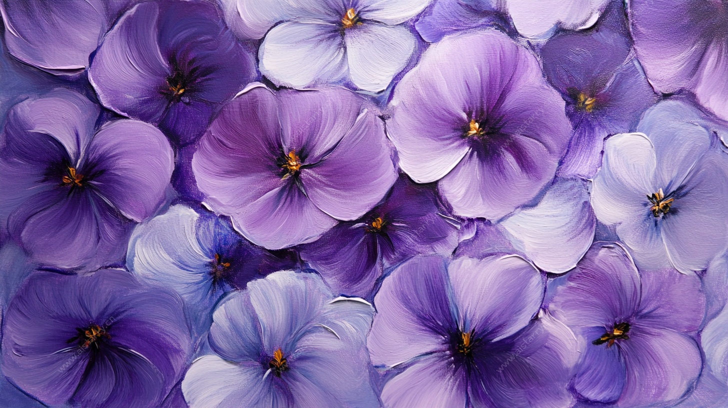 紫色三色堇花卉绘画作品