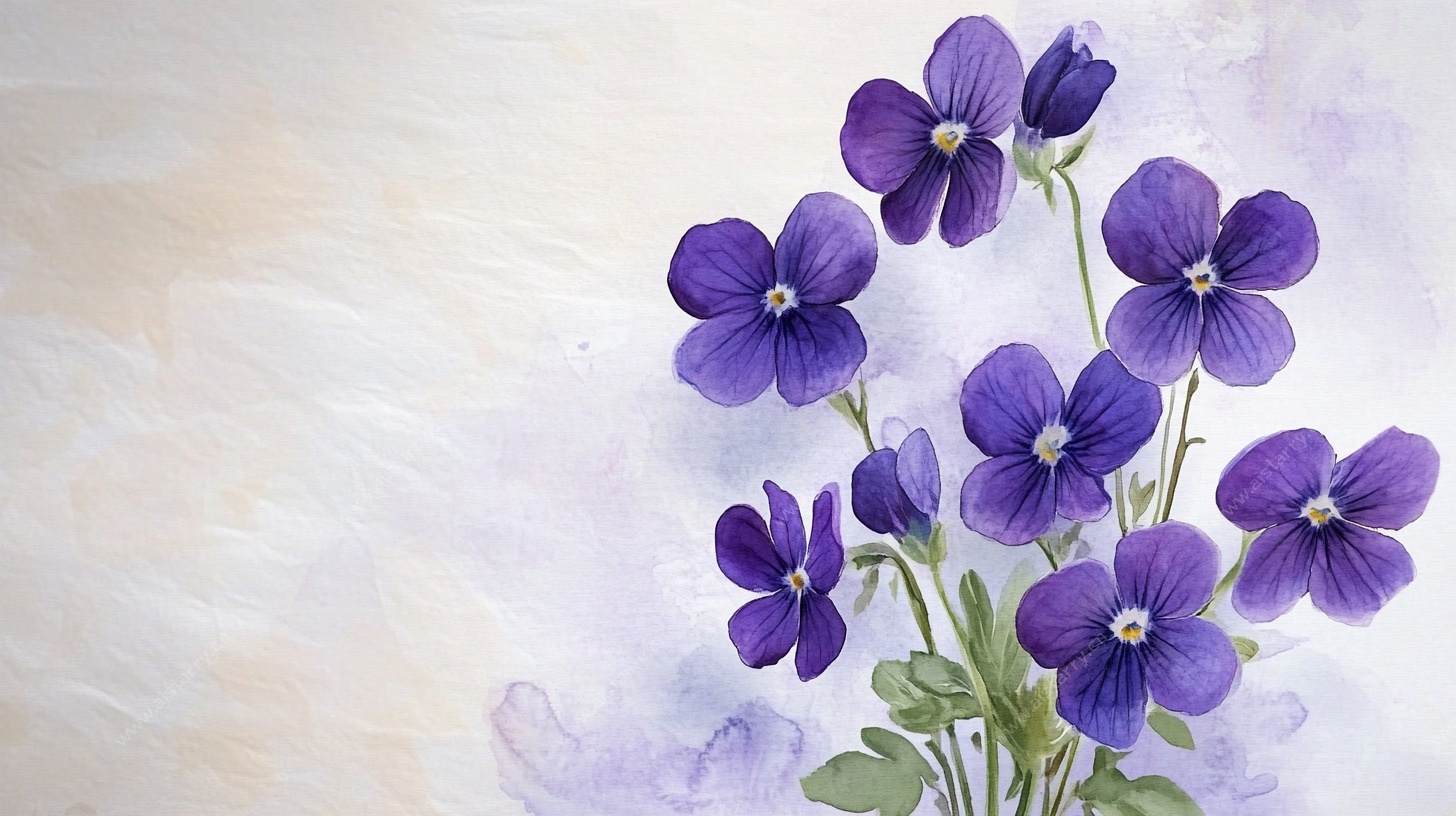 紫堇水彩花卉画