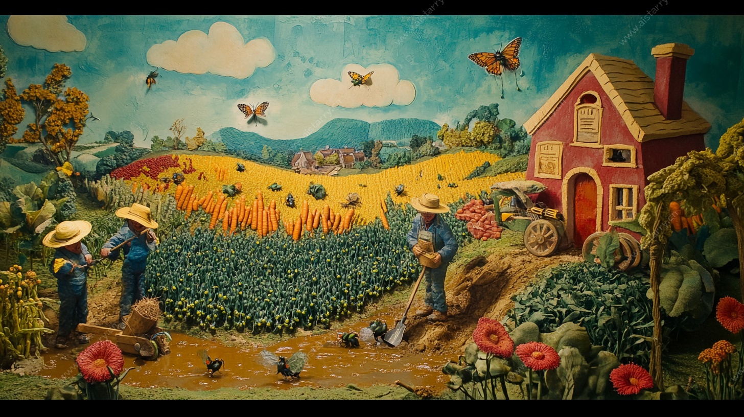 田园农耕壁画场景