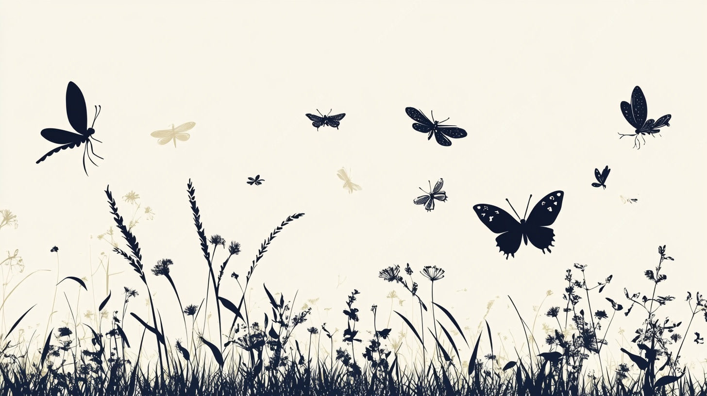 田园间飞舞的蝶与草