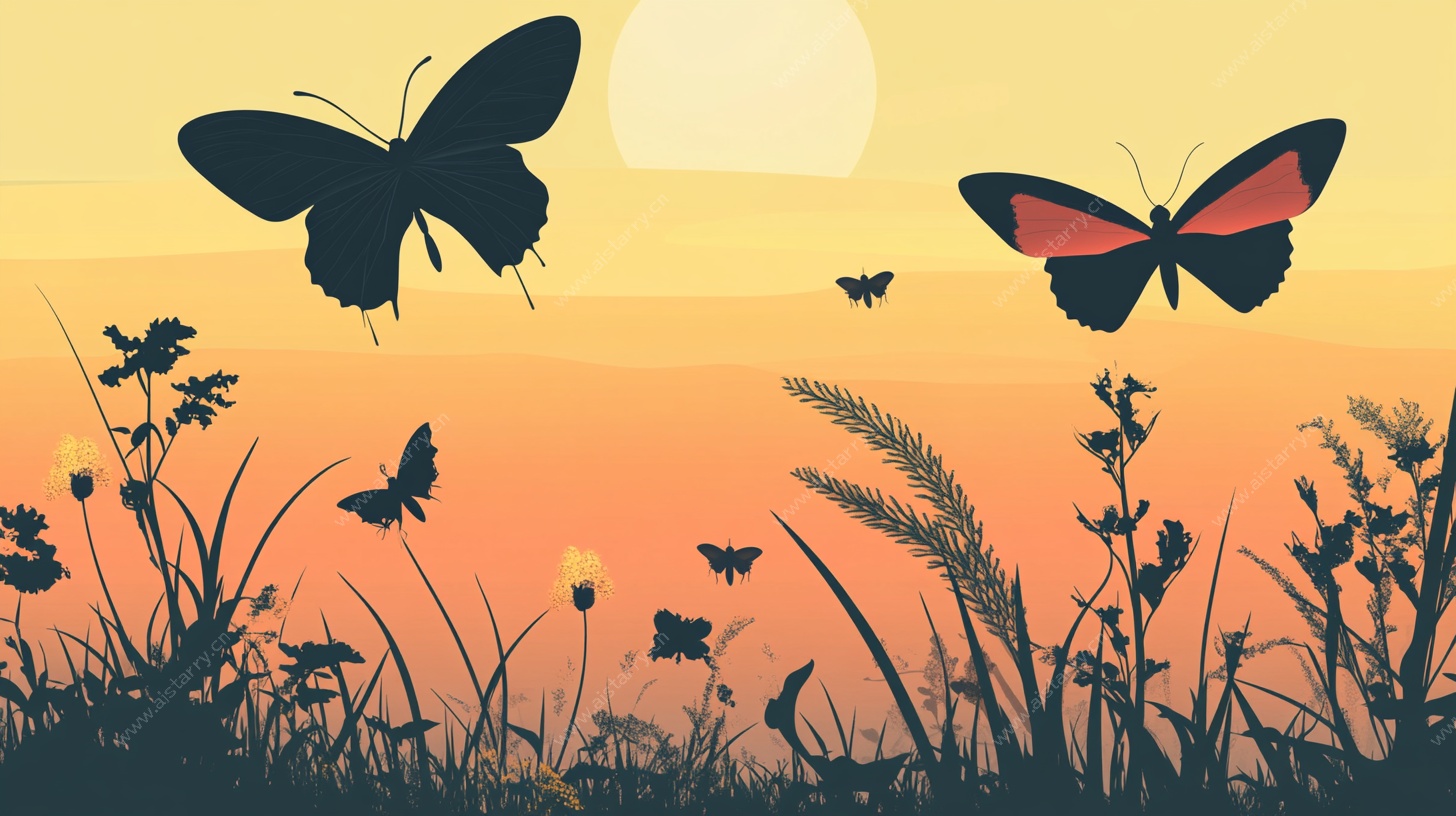 黄昏蝶舞花丛间