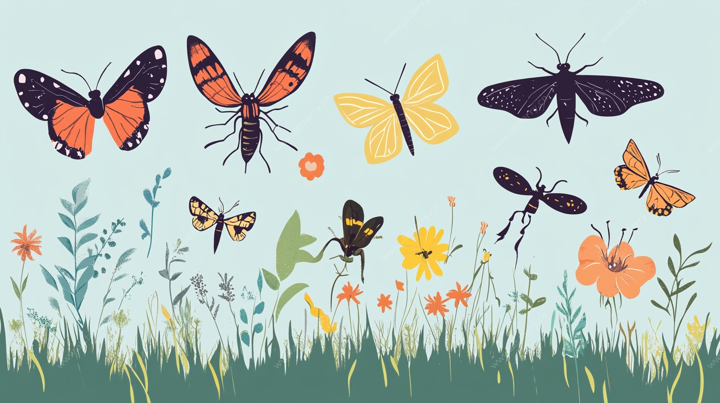 花丛中飞舞的多彩昆虫