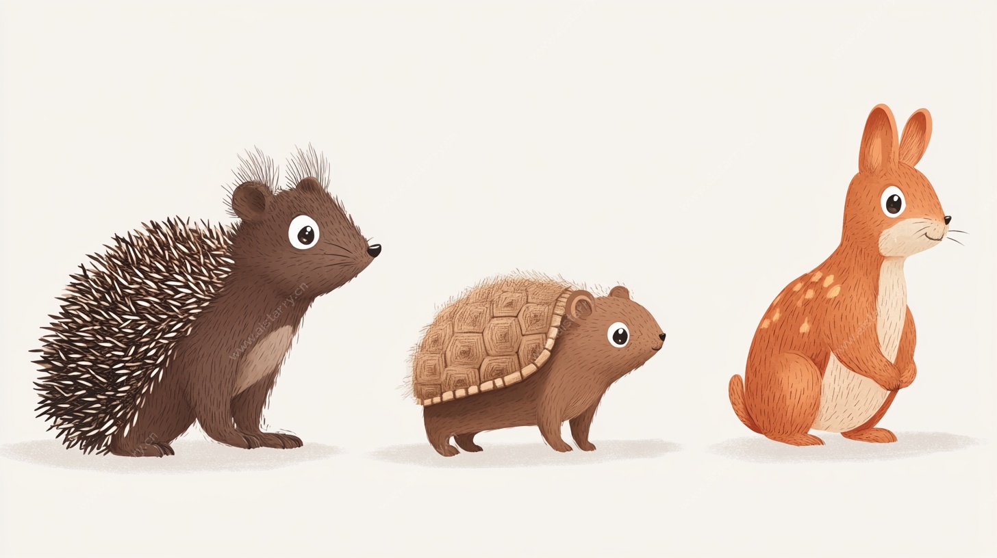 可爱刺猬与兔子插画