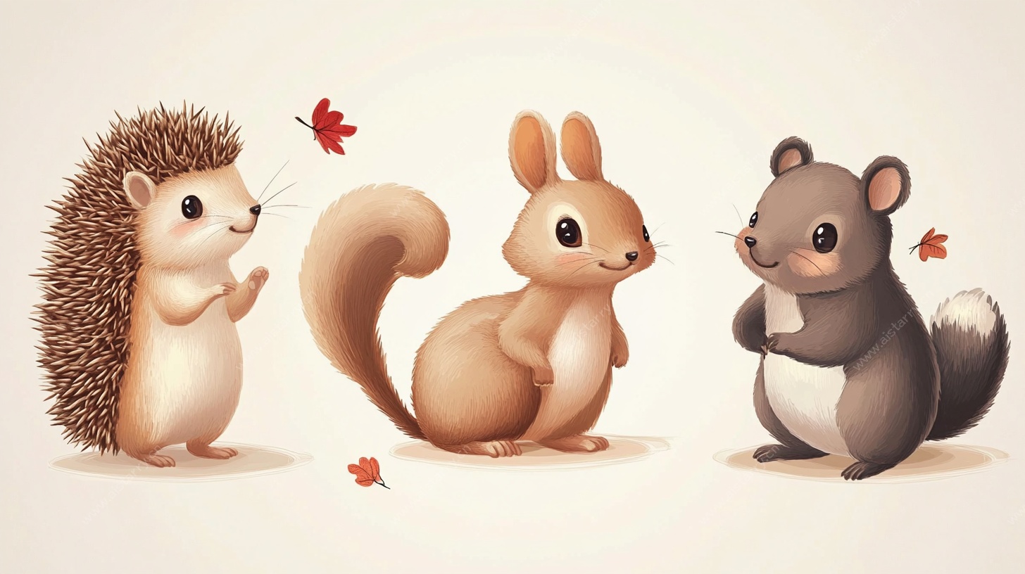 可爱小动物秋日温馨场景