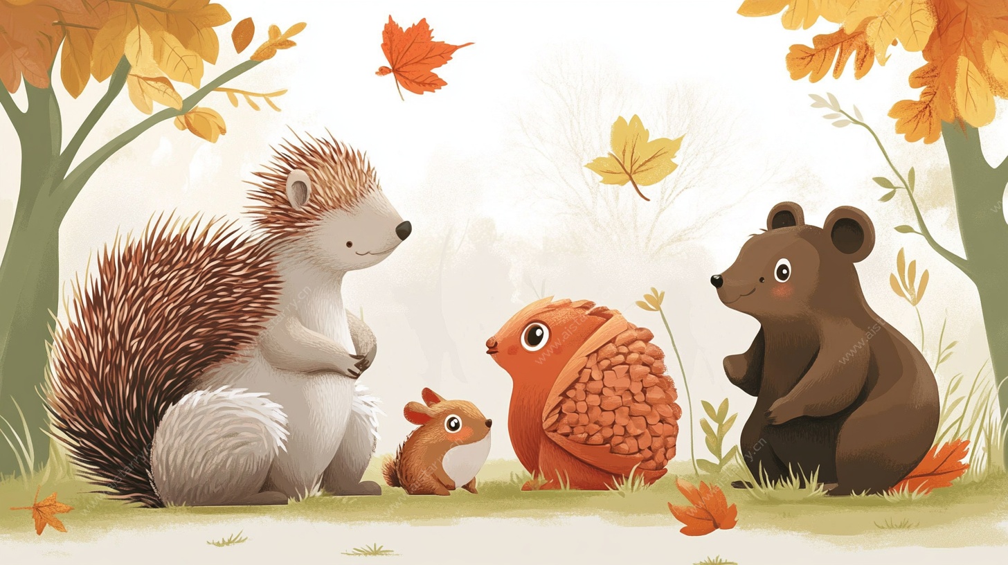 秋日森林中的动物聚会