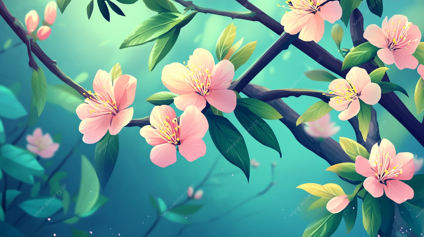 粉色桃花枝插画
