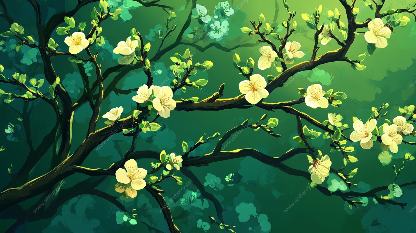 春日繁花树枝插画