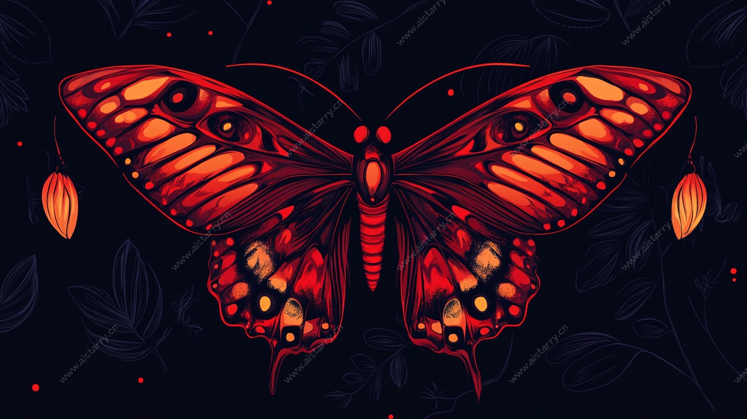红蝶夜影 梦幻绚丽插画