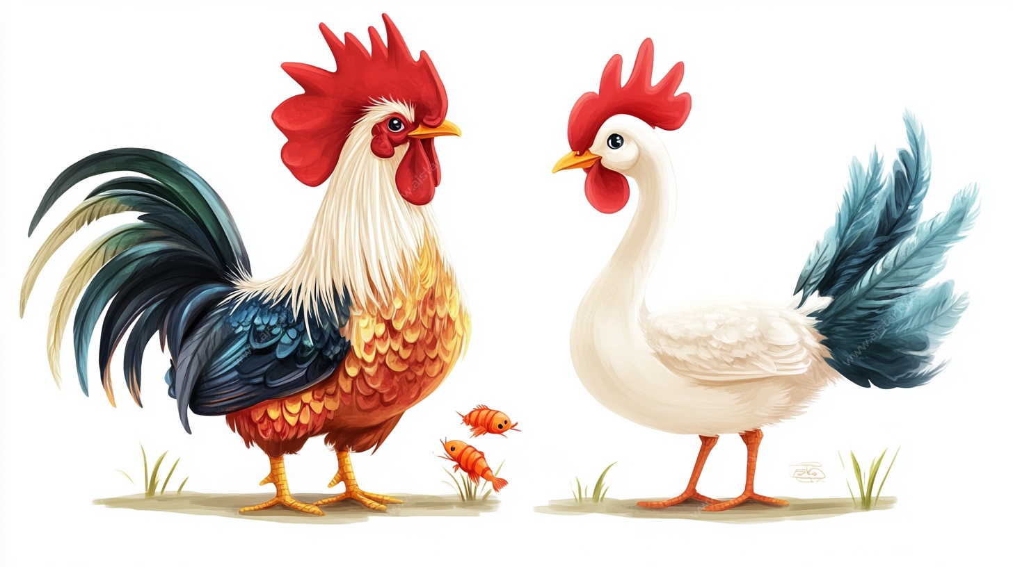 公鸡母鸡插画图