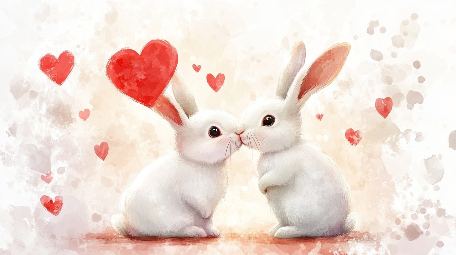 亲吻的萌兔情侣