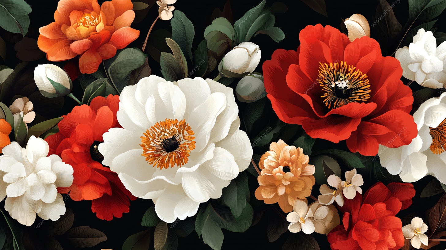 多彩花卉绽放艺术图景