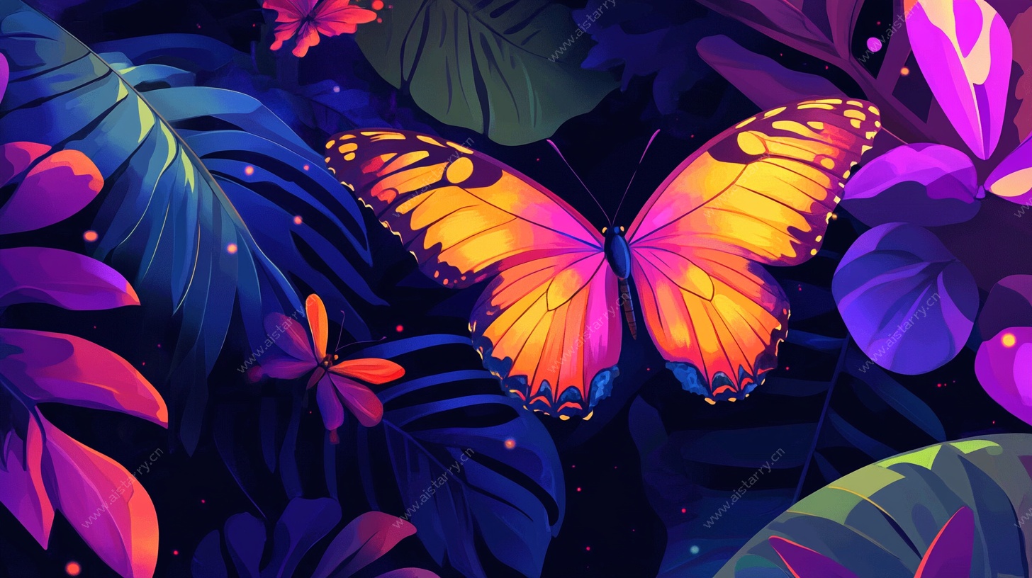 梦幻蝴蝶丛林插画