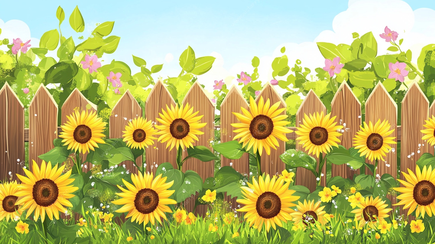 向日葵围栏边的田园风光