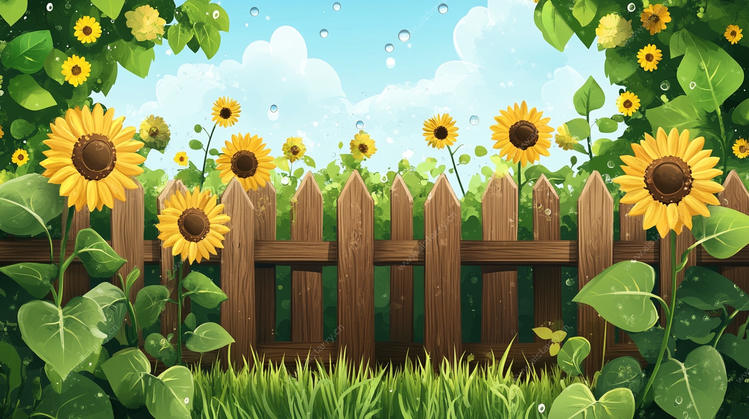 夏日向日葵围栏风景图