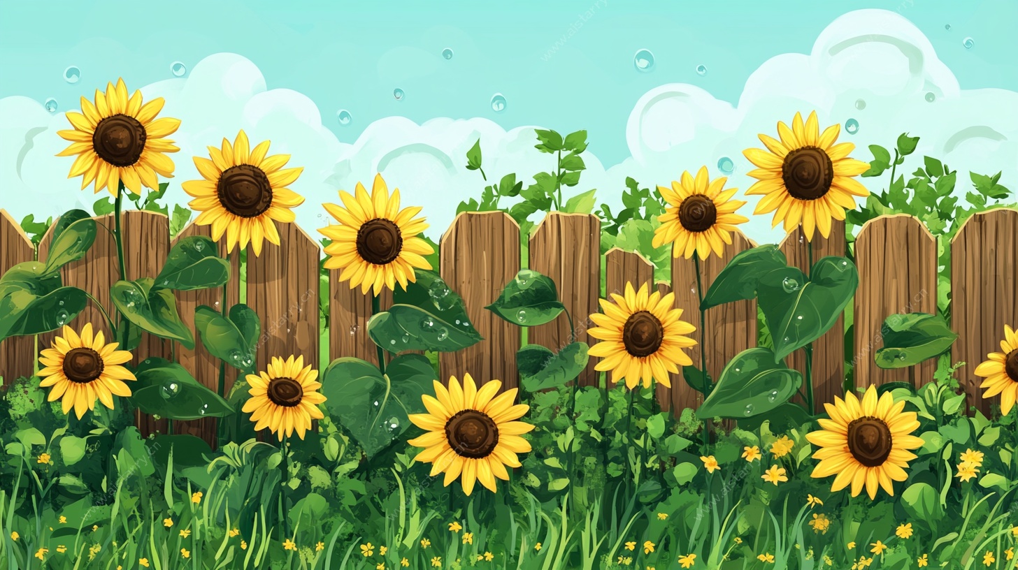 向日葵围栏风景插画