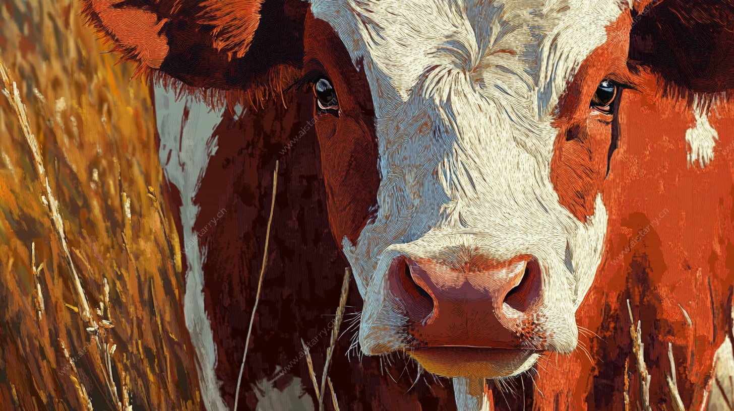 棕白奶牛田野特写