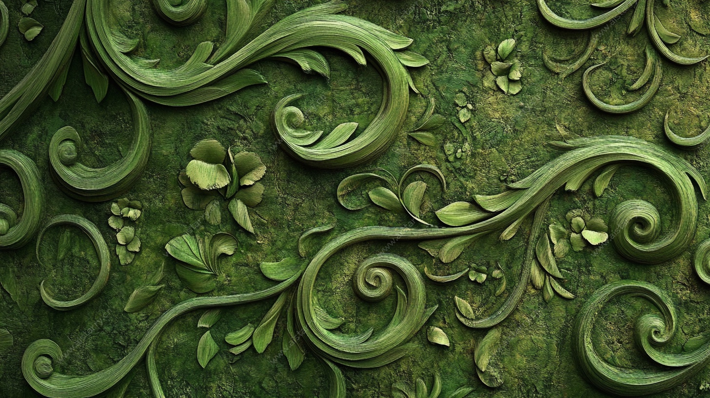 绿色藤蔓浮雕纹理背景图