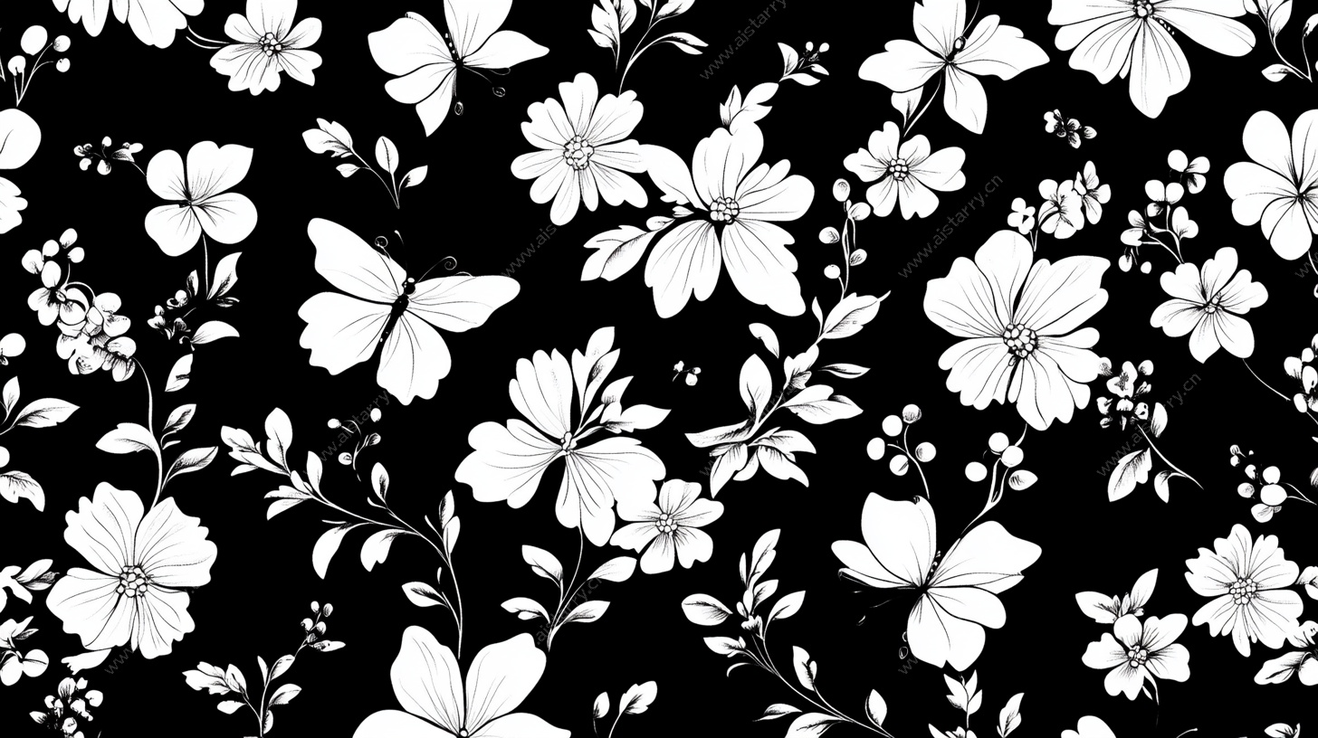 黑白花卉图案背景图
