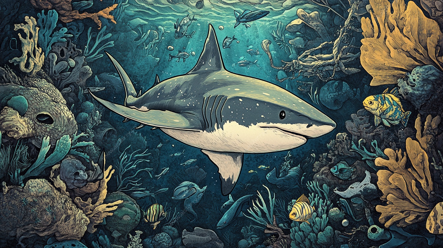 深海鲨鱼的奇幻海底世界