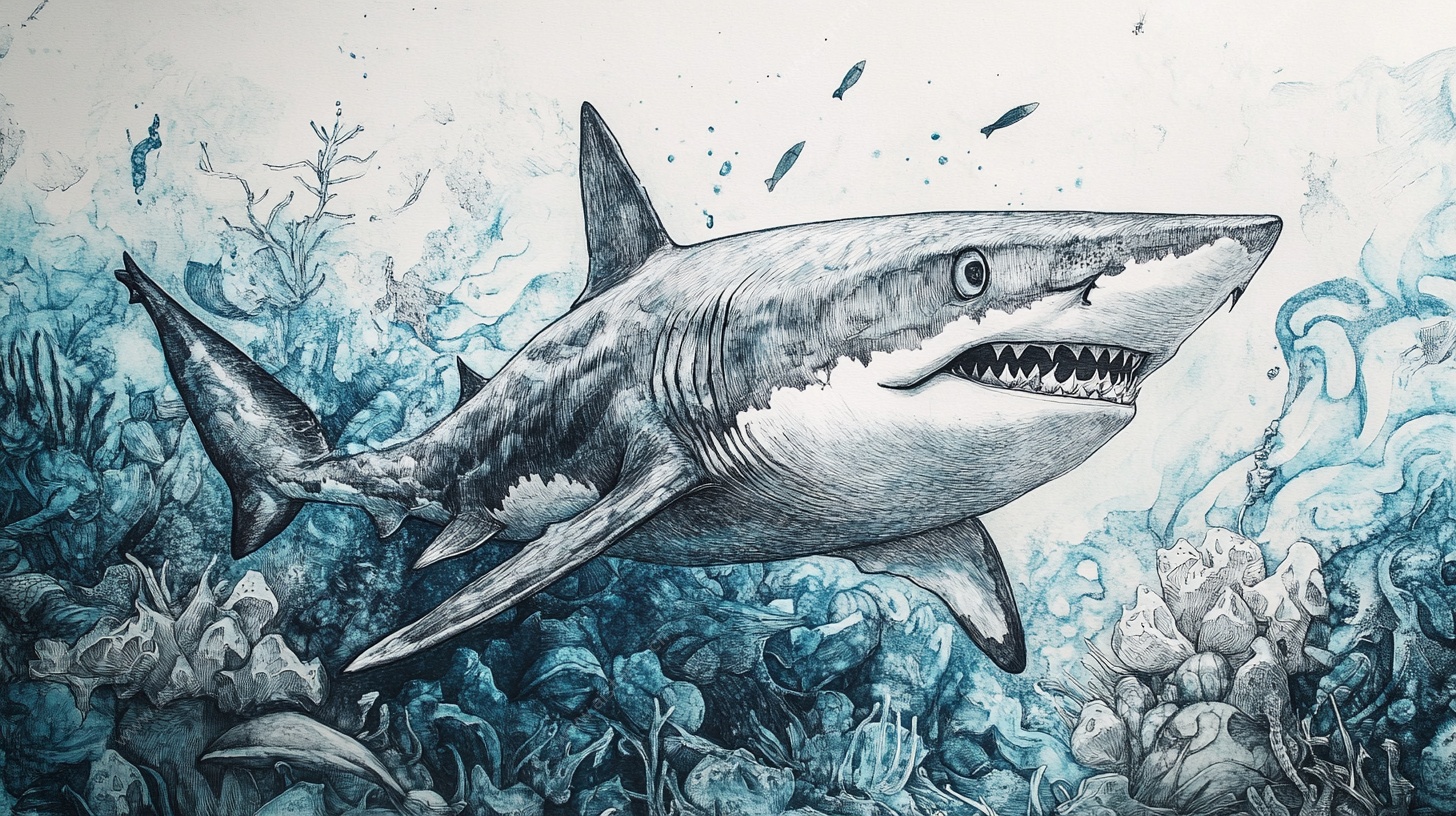 海洋霸主鲨鱼手绘插画